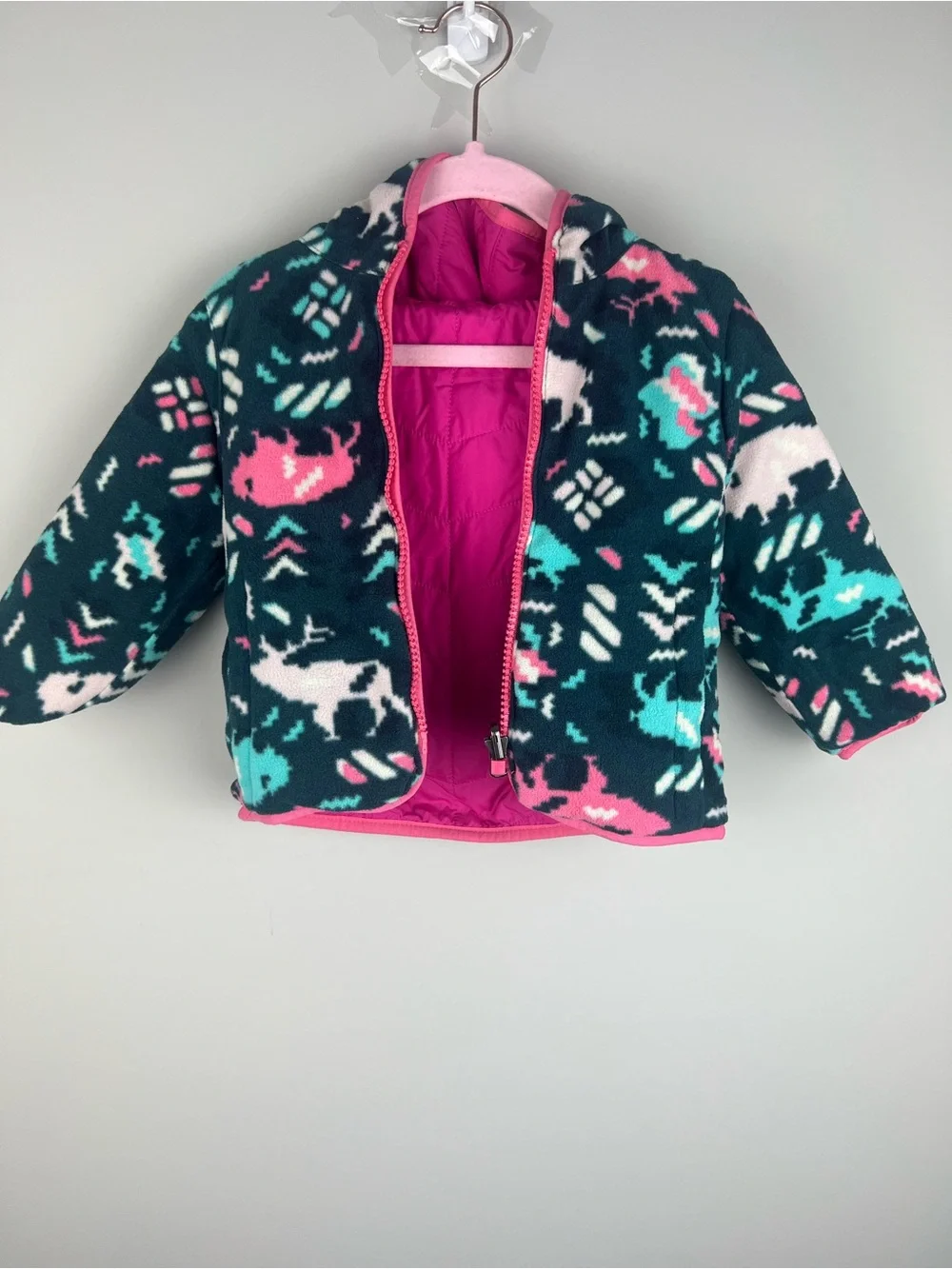 Columbia Girls' Bright Pink Puffer Jacket reversible